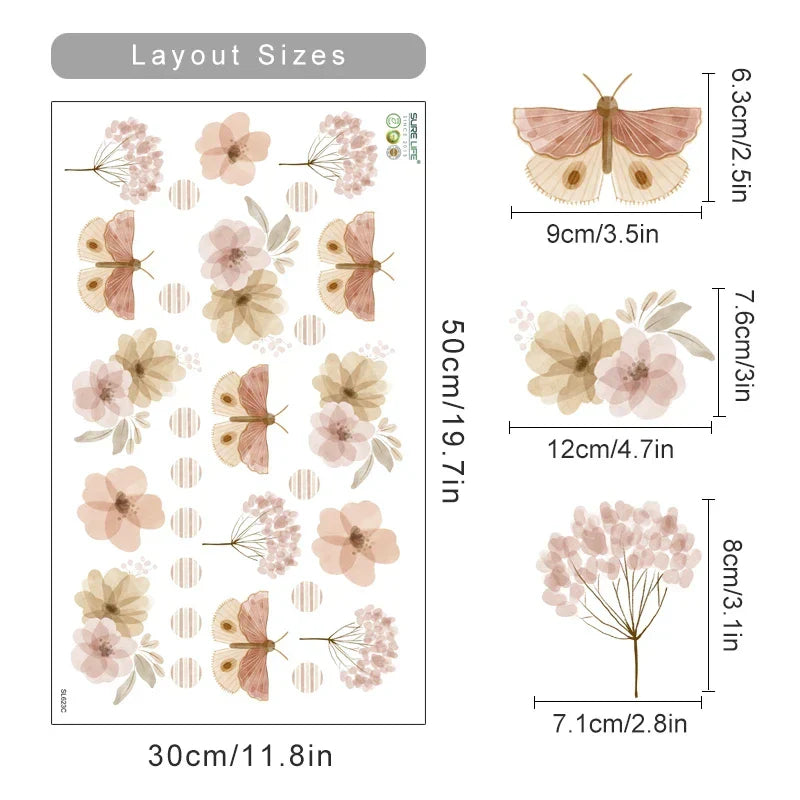Boho Floral Wall Stickers Nursery Vinyl Decals Kids Room Decor (Online Order Only)