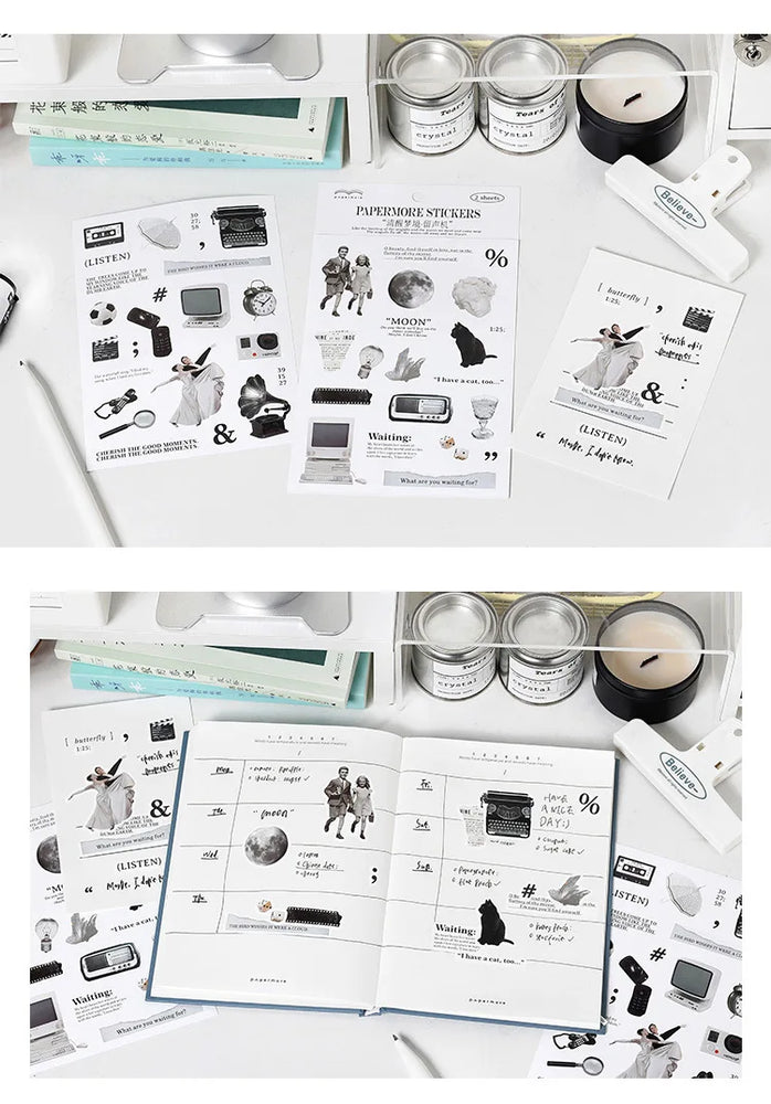 2Pc Ins Cute Retro Sticker Planner Collage Scrapbook DIY Material Decoration Stickers Personalized Art Supplies Stationery (ONLINE ORDER ONLY)