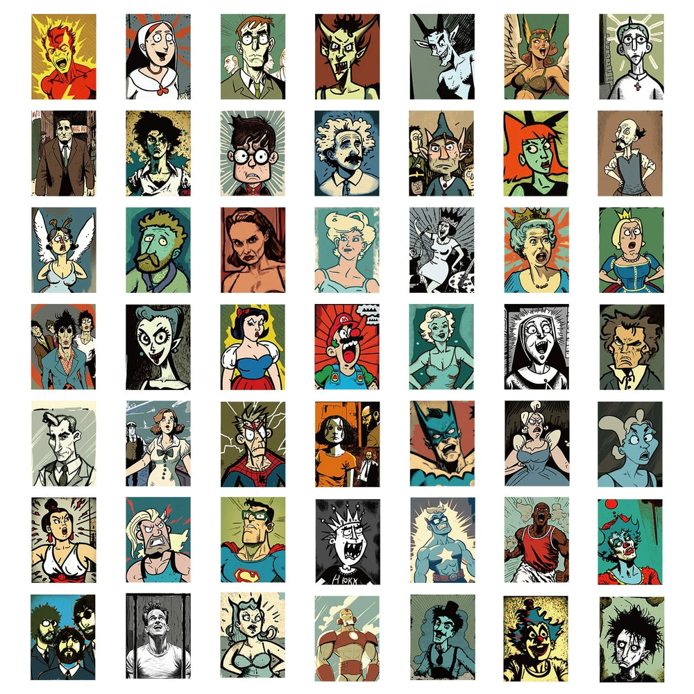50pcs Humorous Funny Character Stickers Aesthetic Cartoon Decals Laptop Luggage Skateboard Phone Sticker Kids Toys (ONLINE ORDER ONLY)