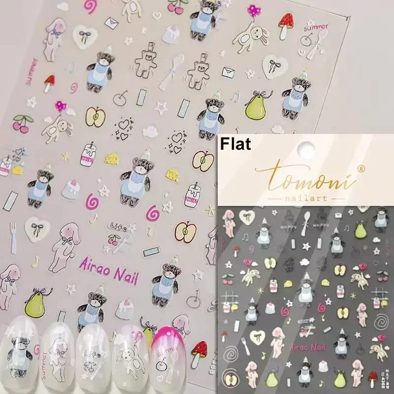 Lovely Dog Puppy Dream Heart Flower Star Pizza Food Sugar Skewers Strawberry Desserts Adhesive Nail Art Stickers Manicure Decals (Online Order Only)