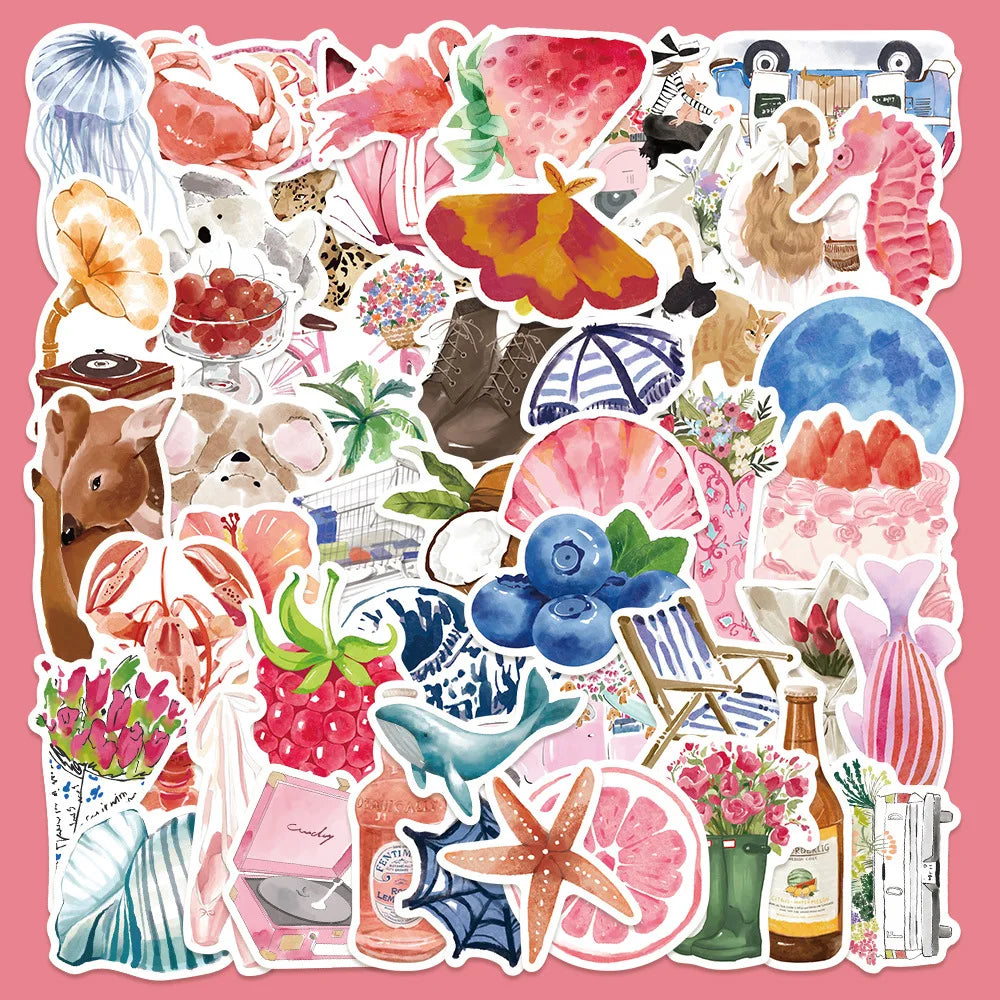 50Pcs Cartoon Oil Painting Watercolor Graffiti Stickers for Helmet Wall DIY Decoration (Online Order Only)