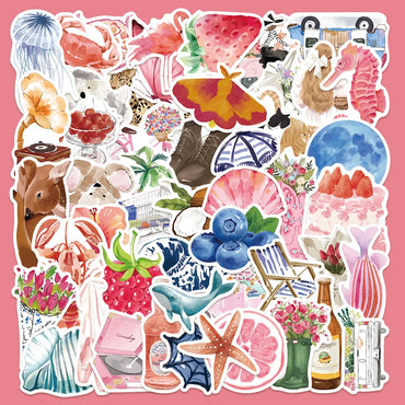 50Pcs Cartoon Oil Painting Watercolor Graffiti Stickers for Helmet Wall DIY Decoration (Online Order Only)