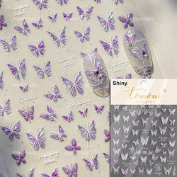 Shiny Butterfly White Pink Purple Romantic Animals Retro Photo Frame Chic Delicate Adhesive Nail Art Stickers 5D Manicure Decals (ONLINE ORDER ONLY)