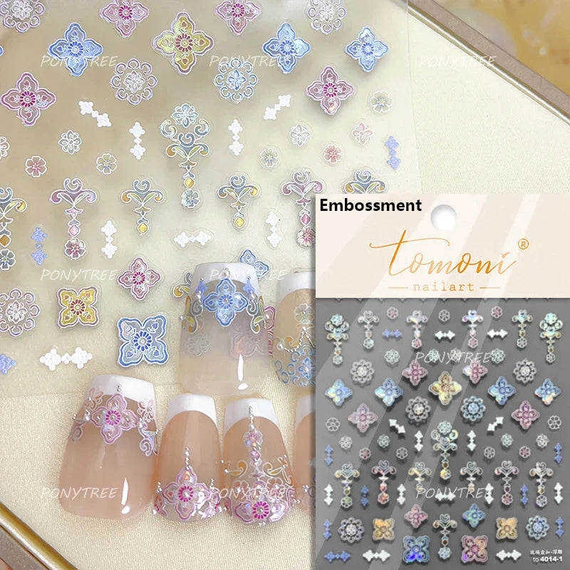 Gold Stamped Silver Totems Geometric Patterns Figure 5D Self Adhesive Nail Art Stickers Stars Bohemia Manicure Decals Wholesale (Online Order Only)