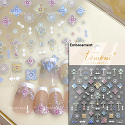 Gold Stamped Silver Totems Geometric Patterns Figure 5D Self Adhesive Nail Art Stickers Stars Bohemia Manicure Decals Wholesale (Online Order Only)