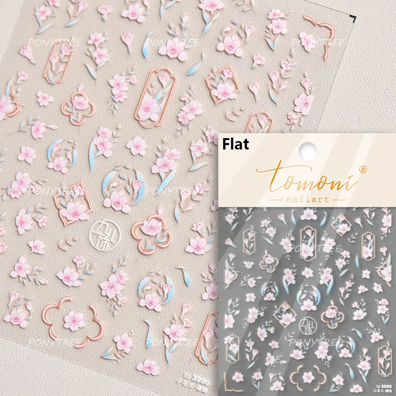 Romantic Pink Peach Blossom Tower Circular Fan Hollowed Window Tassel Pendant Antique Tree Chic Nail Art Stickers Manicure Decal (ONLINE ORDER ONLY)