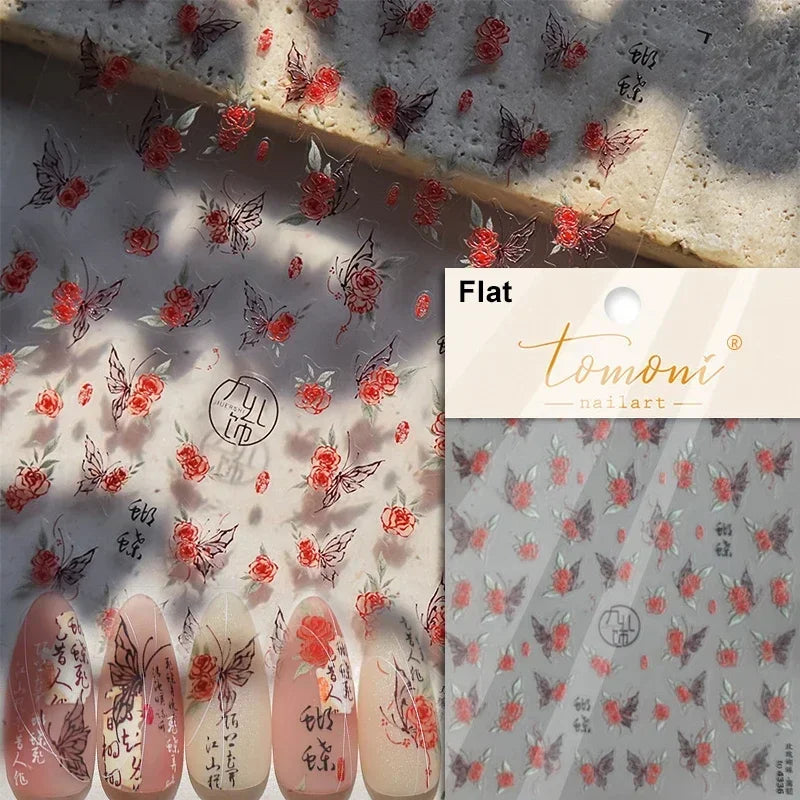 Charming Golden Gradient Shiny Rhinestone Jelly Butterfly Flower Petal Bowknot 3D Self Adhesive Nail Art Sticker Manicure Decals (ONLINE ORDER ONLY)