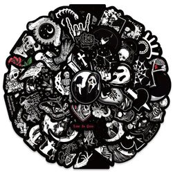 50PCS Horror Black White Death Graffiti Halloween Gothic Sticker Motorcycle Laptop Phone Helmet Car Stationery Bike Cool Decals (ONLINE ORDER ONLY)