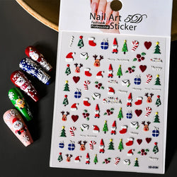Cute Deer Christmas Nail Stickers 5D Embossed Elk Star Gingerbread Man Snowflake Santa Claus Holly DIY Winter Engraved Manicure* (ONLINE ORDER ONLY)