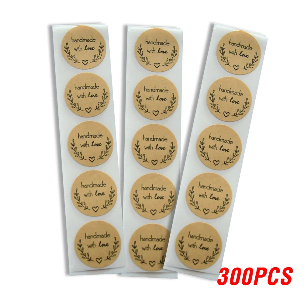 100-500pcs Round Natural Kraft Handmade Stickers Scrapbooking For Package Adhesive Thank You Sticker Seal Labels Stationery (ONLINE ORDER ONLY)