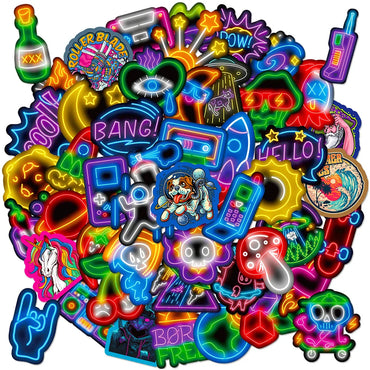10/30/50/100pcs Funny Cool Neon Graffiti Stickers Aesthetic Cartoon Decals Motorcycle Laptop Suitcase Waterproof Sticker Kid Toy (ONLINE ORDER ONLY)