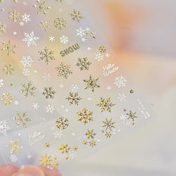 Shiny Snow Delicate Gold Pink Silver White Romantic Winter Self Adhesive Nail Art Stickers Snowflake Rhinestone Manicure Decals (ONLINE ORDER ONLY)