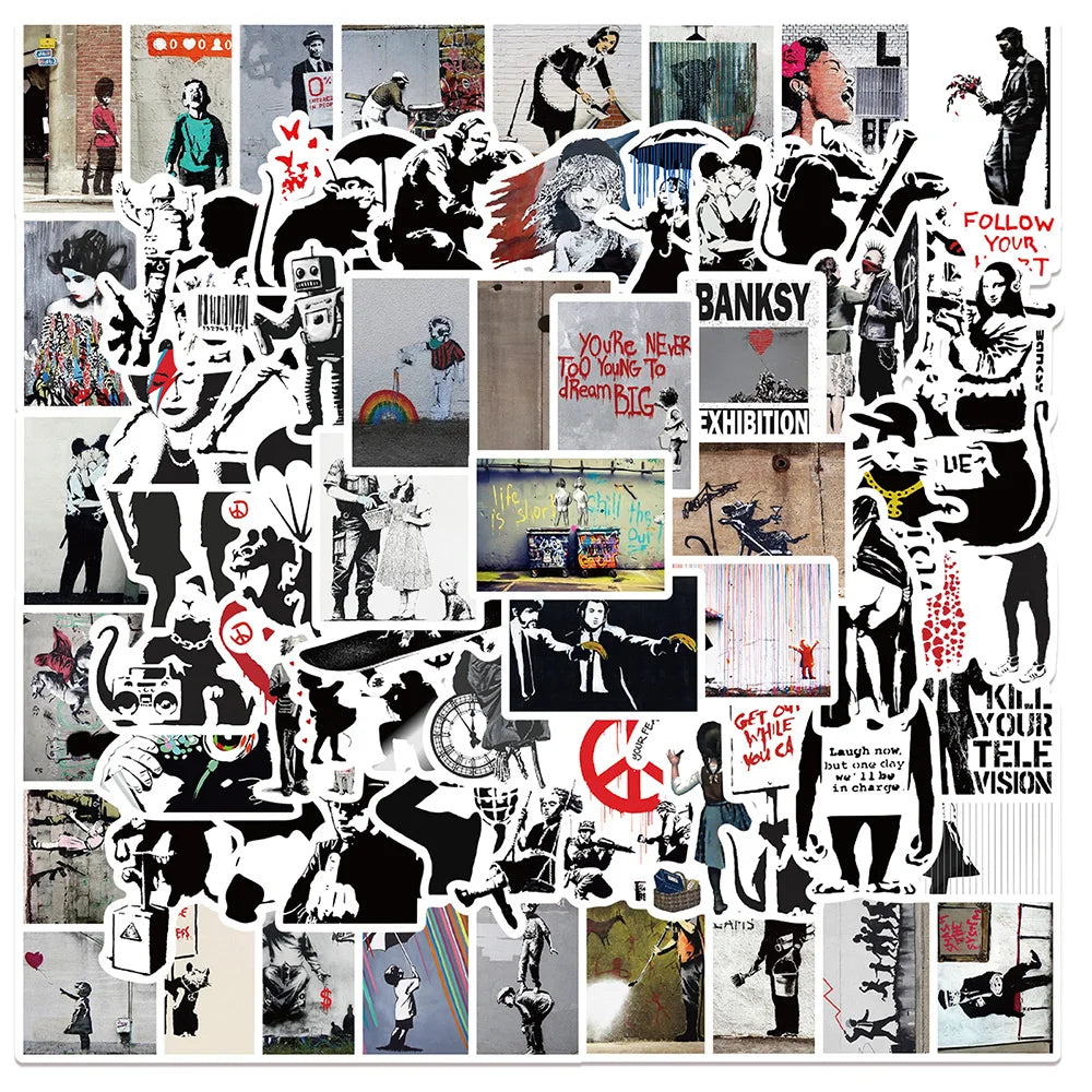 Banksy Graffiti Stickers Decal Pack for Luggage, Laptop, Skateboard, Motorcycle, Phone, Car, Bike, Kid Toy (Online Order Only)