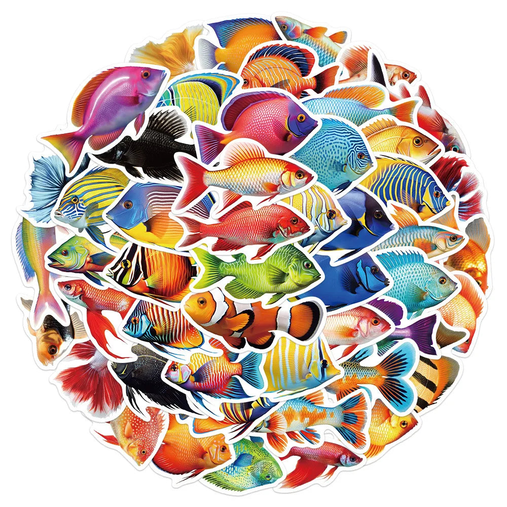 Fish Cartoon Stickers Set - Pink Marine Decals for Luggage, Laptop, Phone, Car, Bike, Skateboard (ONLINE ORDER ONLY)