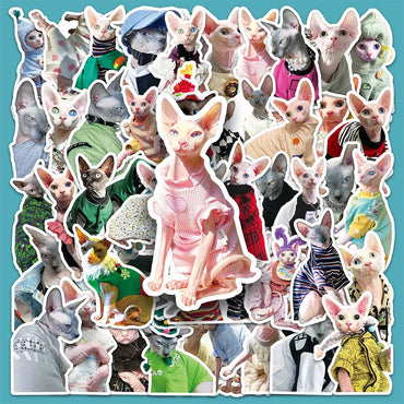 10/30/50PCS Cute Sphynx Cat Stickers Kawaii Animal Cartoon Decals DIY Scrapbook Phone Laptop Fridge Guitar Bike Graffiti Sticker (Online Order Only)