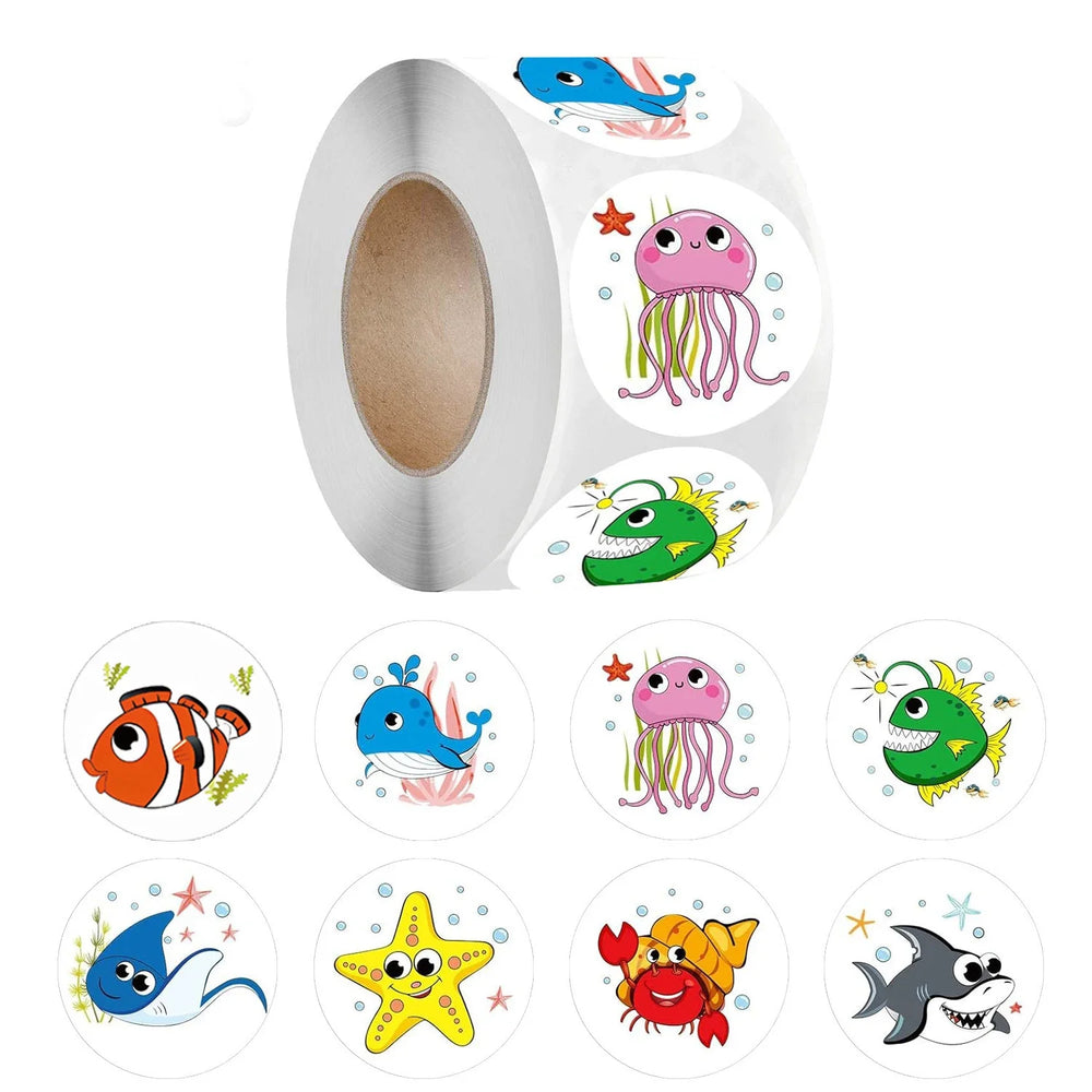 100-500pcs Marine Animals Reward Sticker 8 Designs Cartoon Stickers For Kids Gift Decoration Label Toys Stationery Sticker (Online Order Only)