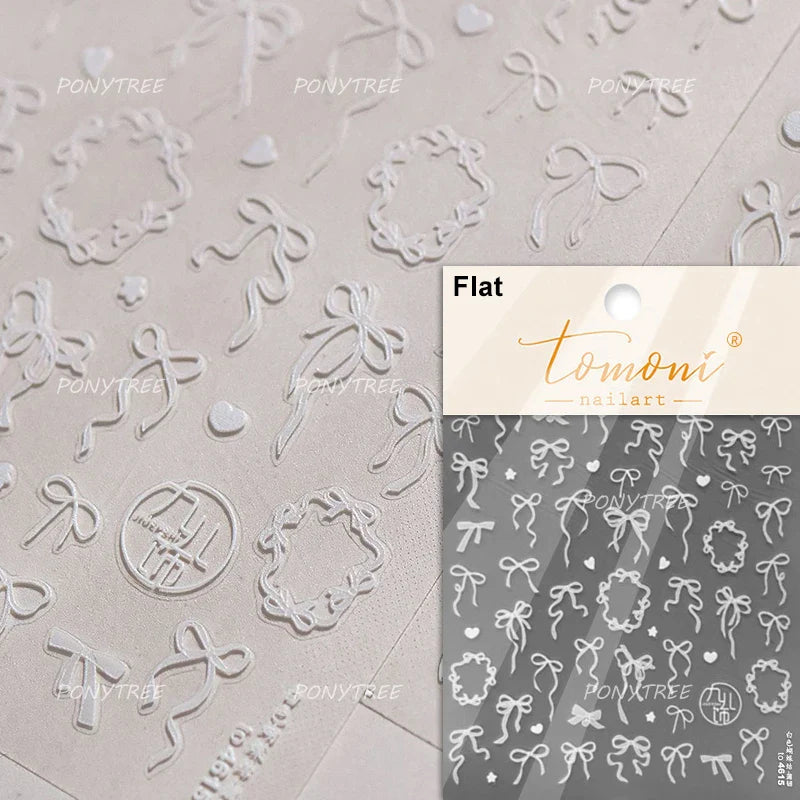 Shiny White Black Pink Bowknot Silk Ribbon Love Heart Charming Star Refined Lace Self Adhesive Nail Art Stickers Manicure Decals (ONLINE ORDER ONLY)