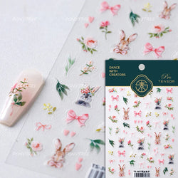 Cute Rabbit Fan Peach Blossom Teacup Lollipop Strawberry Star Cherry Hat Soft Embossed Adhesive Nail Art Stickers Manicure Decal (ONLINE ORDER ONLY)