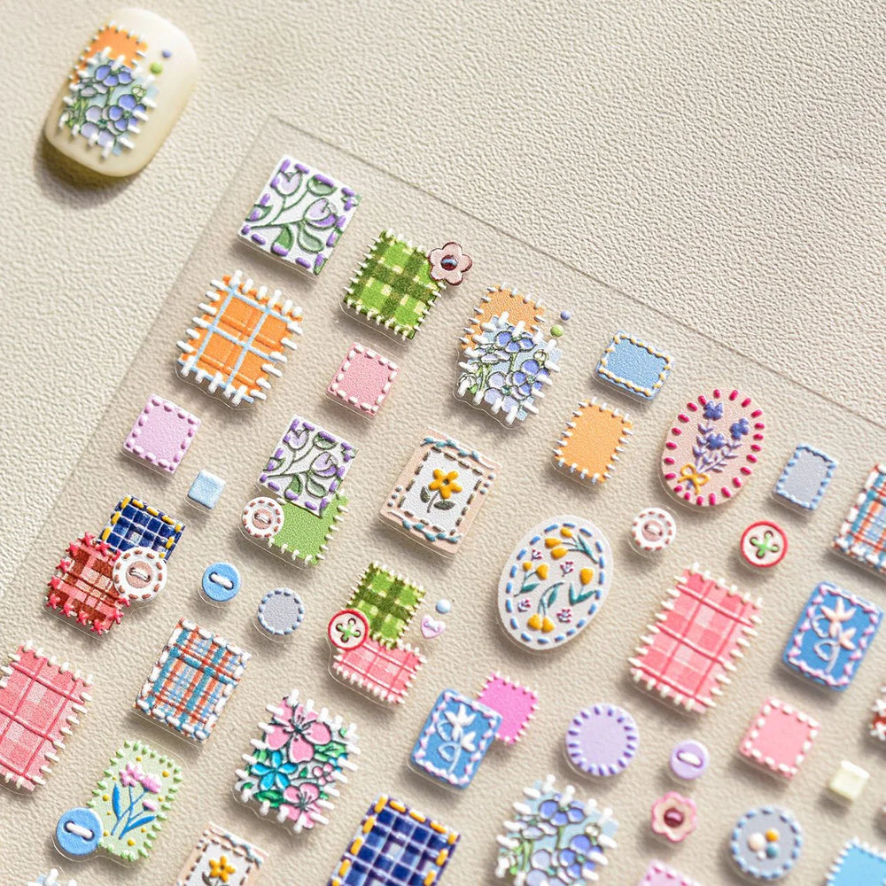 Button Rag Floral Print Flower Small Sticker Cloth Morning Glory Figure Pattern Thread Adhesive Nail Art Stickers Manicure Decal (ONLINE ORDER ONLY)