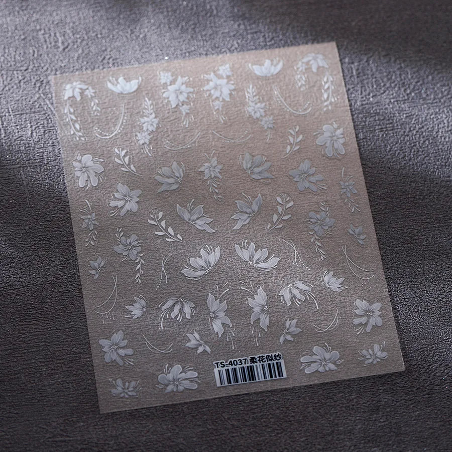 Pure White Lily Petals Flower Butterfly Branch Leaves Line Minimalist Self Adhesive Nail Art Decorations Sticker Manicure Decals (ONLINE ORDER ONLY)