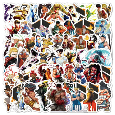 50pcs Street Fighter Sticker Pack for Laptop, Phone, Scooter, Suitcase, Water Bottle, Stationery, Refrigerator (Online Order Only)