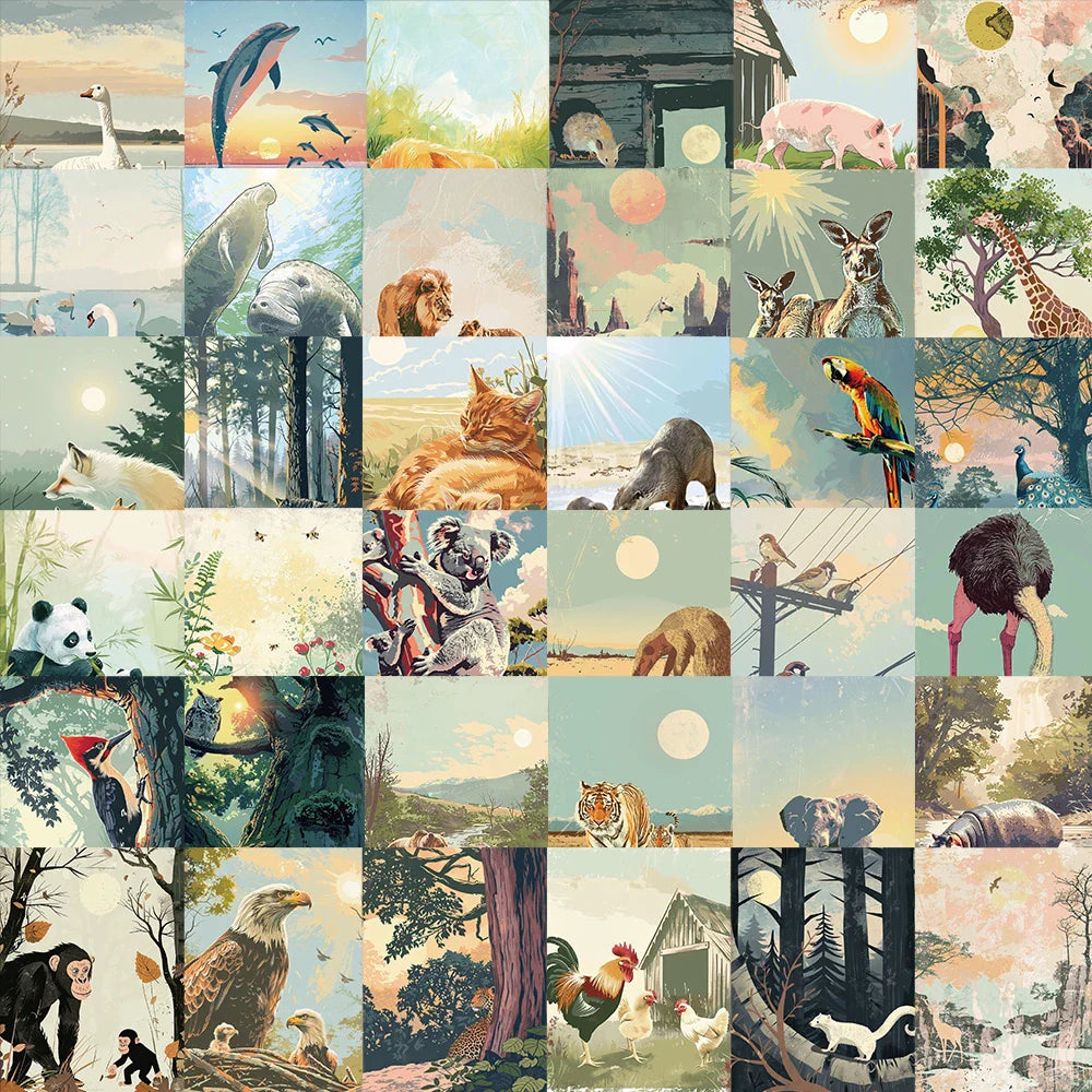 50Pcs Vintage Nature Scene Illustrations Graffiti Sticker Decoration Phone Water Cup Guitar Refrigerator Waterproof Decal Toy (ONLINE ORDER ONLY)