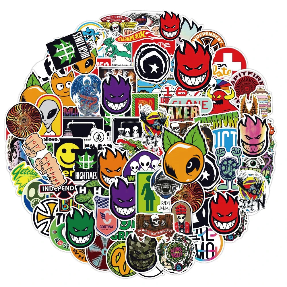 10/30/50/100PCS Skateboard Tide Brand Stickers Graffiti Car Bike Phone Laptop Skateboard Guitar Cool Waterproof Sticker Kids Toy (Online Order Only)