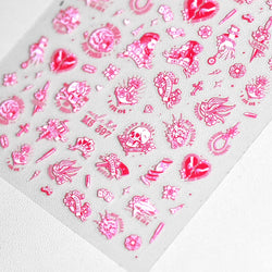 Retro Black Line Skull Man Woman 5D Embossed Relief Self Adhesive Nail Art Sticker Bear Bunny Hand Bird Horror 3D Manicure Decal (Online Order Only)