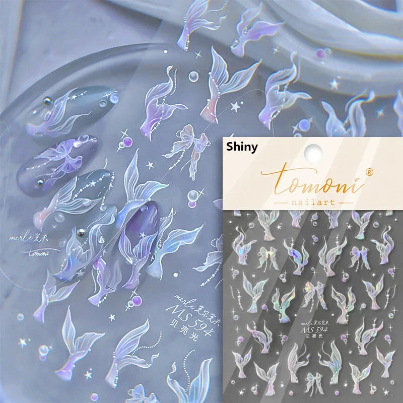 Summer Beach Dreamy Water Bubble Mermaid Shell Conch Starfish Jellyfish Soft Relief Decoration Nail Art Stickers Manicure Decals (ONLINE ORDER ONLY)