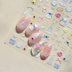 Cute Dream Catcher Net Bag Water Cup Woven Mesh Star Dreamy Bowknot Butterfly Embossed Adhesive Nail Art Sticker Manicure Decal (ONLINE ORDER ONLY)