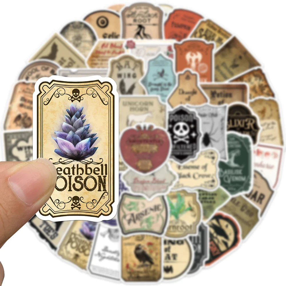 50PCS Halloween Retro Horror Gothic Witch Graffiti Potion Label Sticker Vintage Decals DIY Suitecase Scrapbook Laptop Toys (Online Order Only)