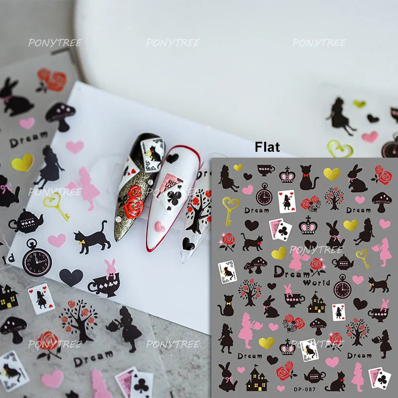 Poker Cards Mr Rabbit Tilted Teacup Bunny Cup Heart Star Block Bow Tie Hot Stamping Adhesive Nail Art Stickers Manicure Decals (ONLINE ORDER ONLY)