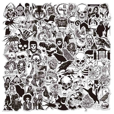 10/30/50/100pcs Punk Black and White Devil Gothic Horror Waterproof Sticker Decal Skateboard Car Laptop Bike Graffiti Stickers (ONLINE ORDER ONLY)