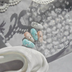 Cute 3D White Rose Flower Lace Bud Silk Bowknot Butterfly Dreamy Shiny Relief Chic Self Adhesive Nail Art Sticker Manicure Decal (ONLINE ORDER ONLY)