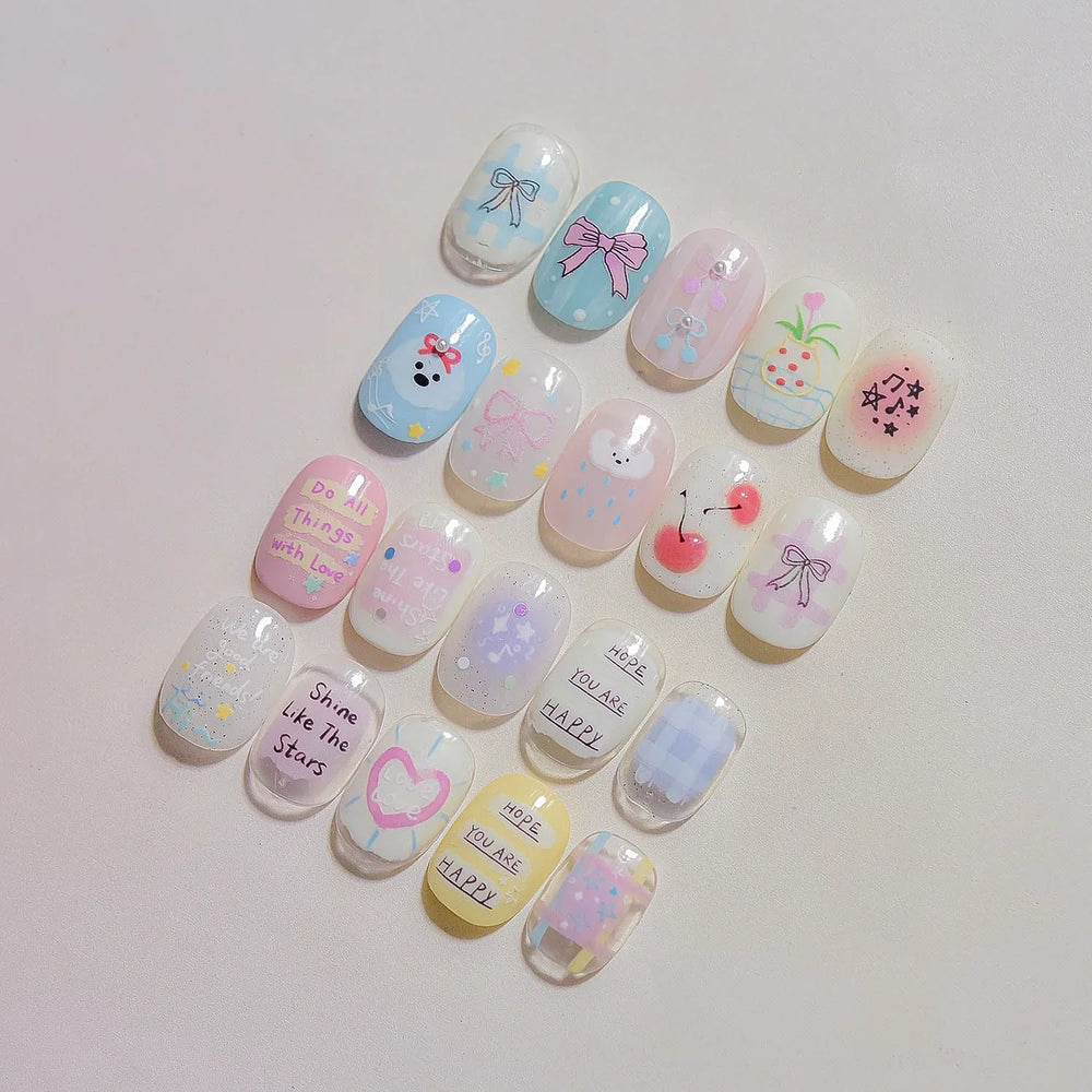 Dyeing Apple Cherry Fruit Dog Puppy Bowknot Colorful Cartoon Graffiti Reliefs Adhesive Nail Art Stickers Flowers Manicure Decals (ONLINE ORDER ONLY)