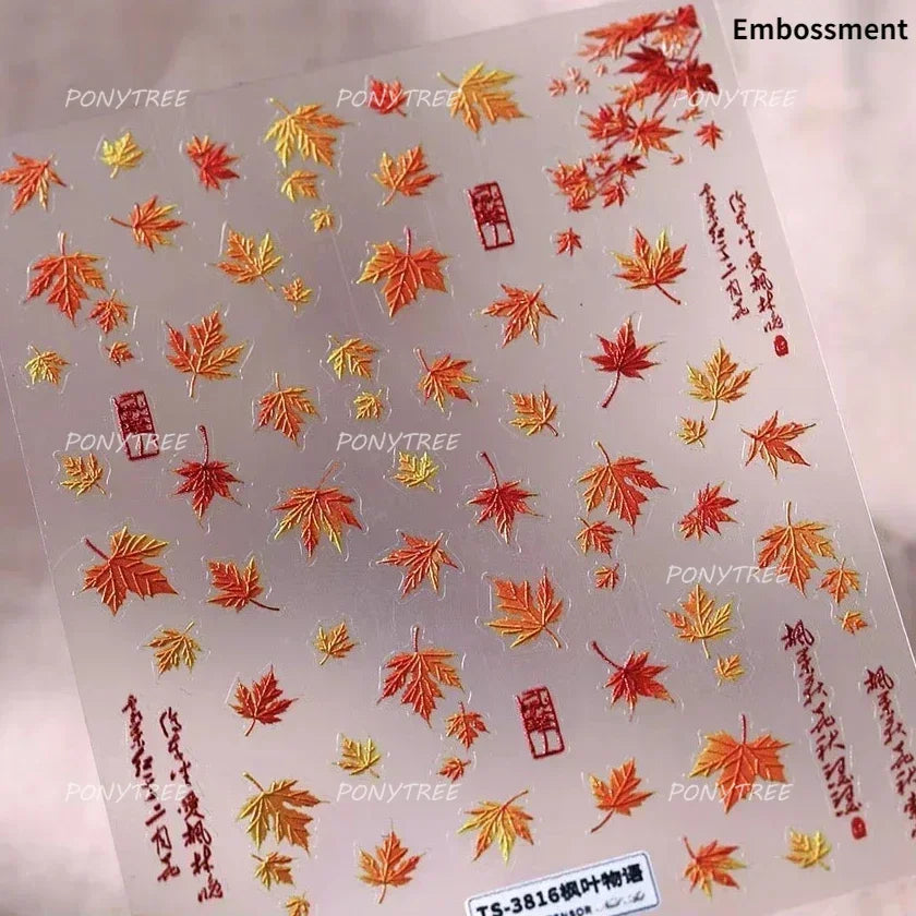 Hot Stamping Silver Rose Gold Tender Leaf Branches Flower Slash Leaves Maple Leaves Ginkgo Plant Flower Nail Art Stickers Decals (ONLINE ORDER ONLY)