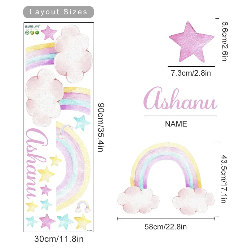 Personalized Rainbow Stars Wall Stickers for Girls Bedroom Decor (ONLINE ORDER ONLY)