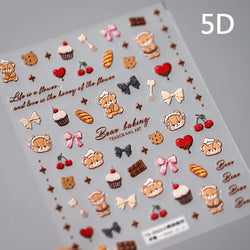 Chic Cute Cheese Ice Cream Pudding Bowknot Strawberry Muffin Stars Cake Embossed Heart Adhesive Nail Art Sticker Manicure Decals (ONLINE ORDER ONLY)