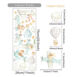 Cute Animal Airplane Star Wall Stickers Removable Decals for Bedroom Nursery Decor (ONLINE ORDER ONLY)