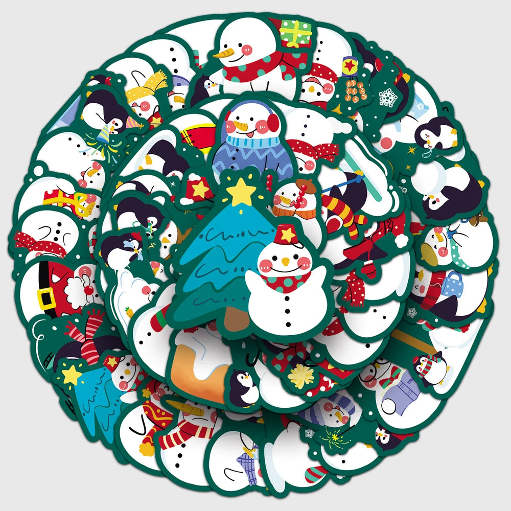50Pcs Snowman Cartoon Waterproof Vinyl Stickers for Skateboard Snowboard Decals (ONLINE ORDER ONLY)