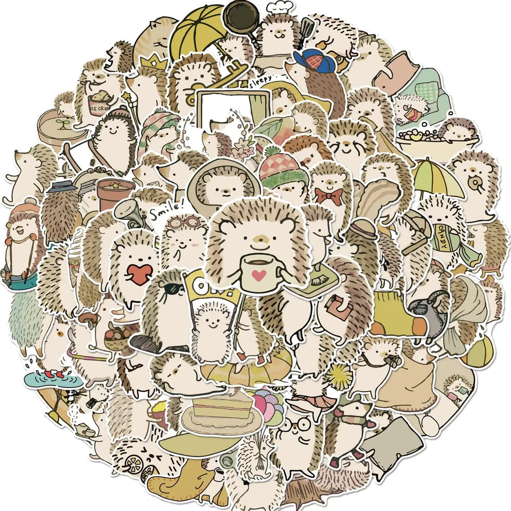 10/30/50/100pcs Cute Hedgehog Life Sticker Pack Small Self-Adhesive Decals for Photo Album, Journal, Scrapbook, Laptop Decor (ONLINE ORDER ONLY)