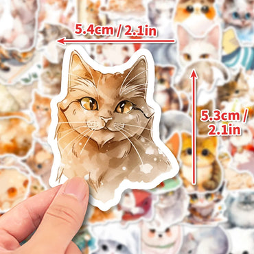 50Pcs Kawaii Painting Watercolor Cat Stickers Pack for Kids Cartoon Cute Graffiti Decals Scrapbooking Luggage Laptop Sticker (ONLINE ORDER ONLY)