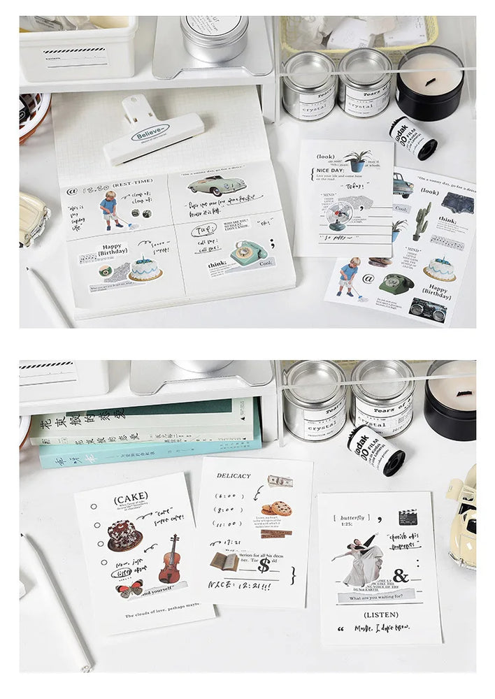 2Pc Ins Cute Retro Sticker Planner Collage Scrapbook DIY Material Decoration Stickers Personalized Art Supplies Stationery (ONLINE ORDER ONLY)