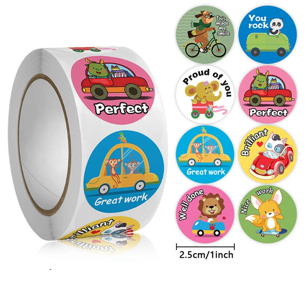 100-500pcs Animal Reward Stickers Adorable Round Kids Motivational Stickers Cartoon for Teacher Classroom Supplies (ONLINE ORDER ONLY)