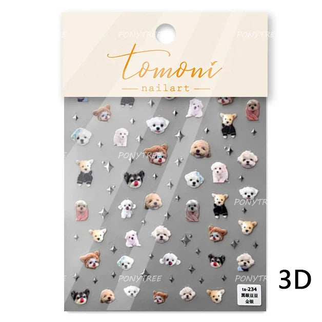 Dyeing Apple Cherry Fruit Dog Puppy Bowknot Colorful Cartoon Graffiti Reliefs Adhesive Nail Art Stickers Flowers Manicure Decals (ONLINE ORDER ONLY)