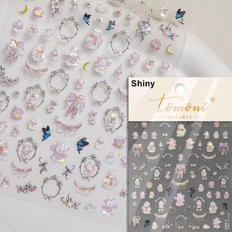 Dog Rabbit Line Bunny Footprint Bowknot Heart Cake Strawberry Flowers Bone Graffiti Adhesive Nail Art Stickers Manicure Decals (ONLINE ORDER ONLY)