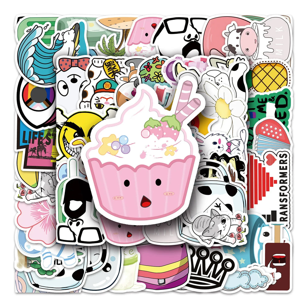50Pcs Cartoon Waterproof Vinyl Stickers for Skateboard Snowboard (ONLINE ORDER ONLY)