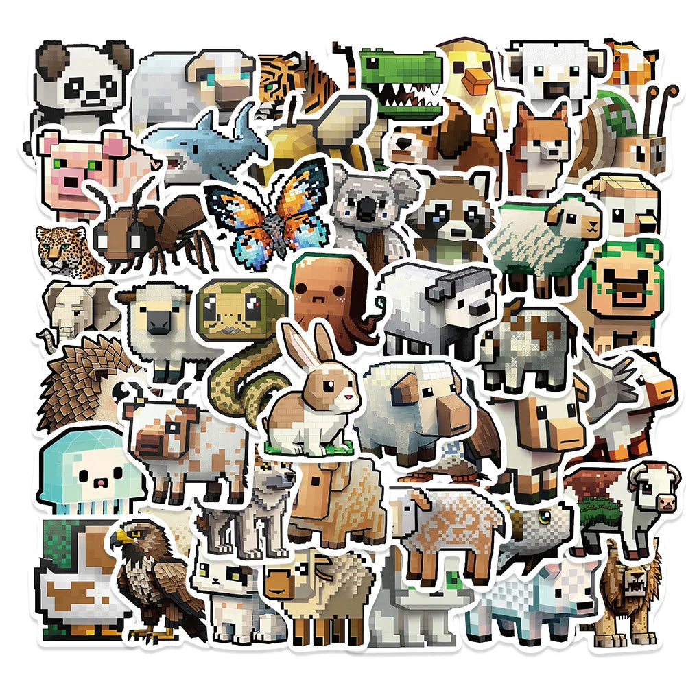 10/30/50PCS Cute Pixel Animals Stickers Ins Style Cartoon Decals For Kids Laptop Skateboard Notebook Fridge Bike Decoration Toys (Online Order Only)