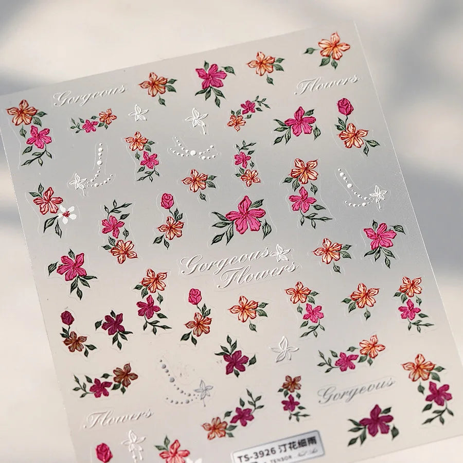 Peony Paeonia Lactiflora Rich Glory Flower Butterfly Ancient Fan Tassels Caved Window Adhesive Nail Art Sticker Manicure Decals (ONLINE ORDER ONLY)