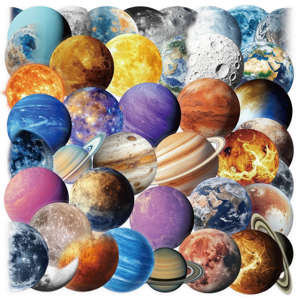 10/50PCS Cartoon Moon Planet Stickers Transparent PET Material Decals Decoration Luggage Laptop Guitar Car Bike Sticker Kids Toy (Online Order Only)
